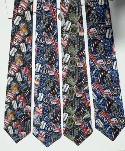 handmade ties with military dog tags for Army, Marines, Navy and Air Force
